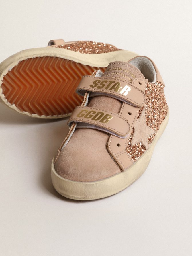Old School Junior in peach-pink glitter with pink suede star - Image 3
