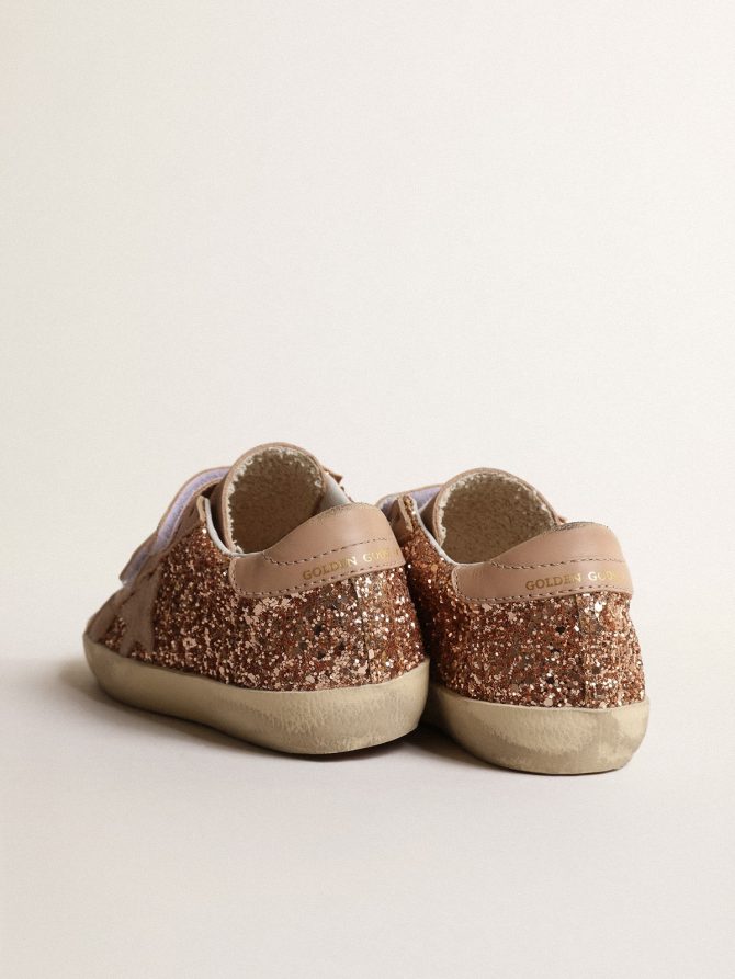 Old School Junior in peach-pink glitter with pink suede star - Image 4