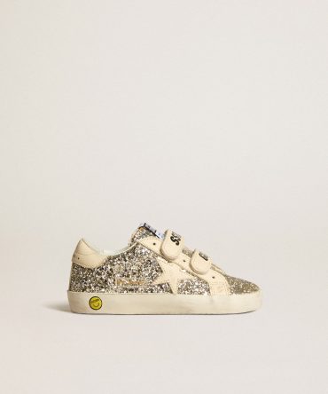 Old School Junior in platinum glitter with leather star and heel tab