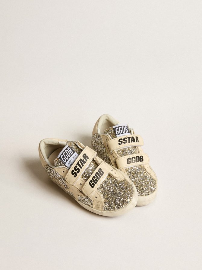 Old School Junior in platinum glitter with leather star and heel tab - Image 2