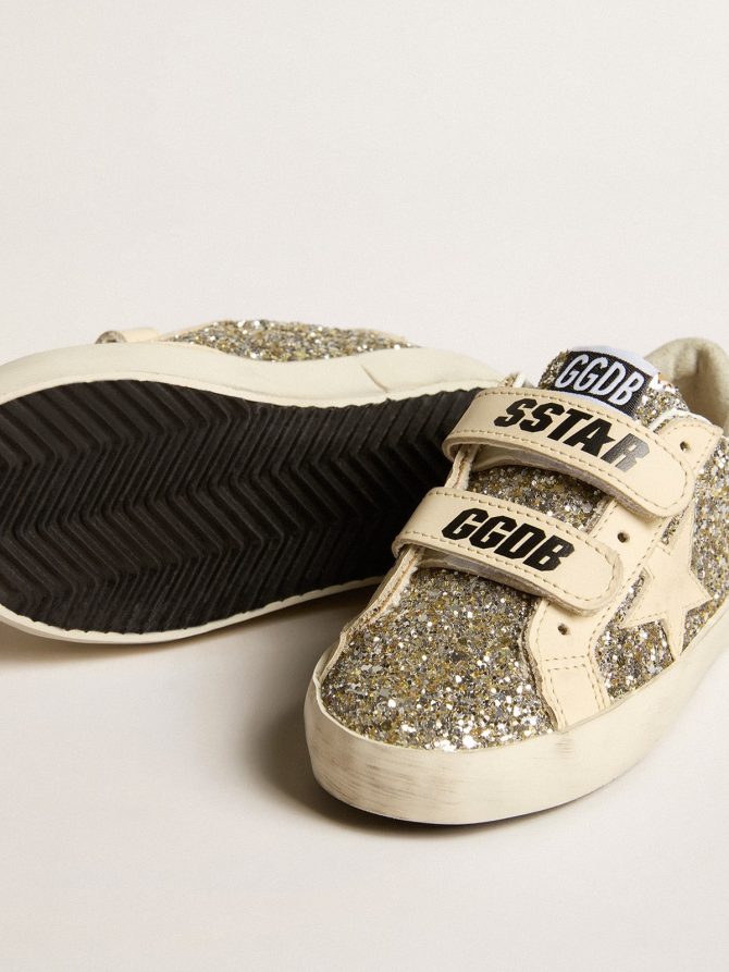 Old School Junior in platinum glitter with leather star and heel tab - Image 3