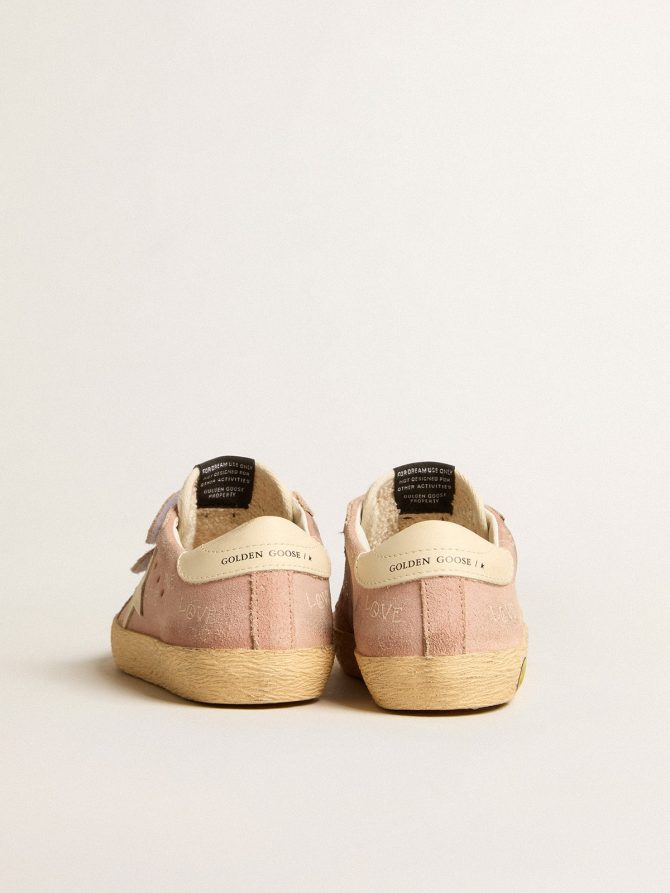 Old School Junior in pink suede with cream leather star and heel tab - Image 4