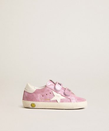 Junior Old School in metallic pink suede with white leather star and heel tab