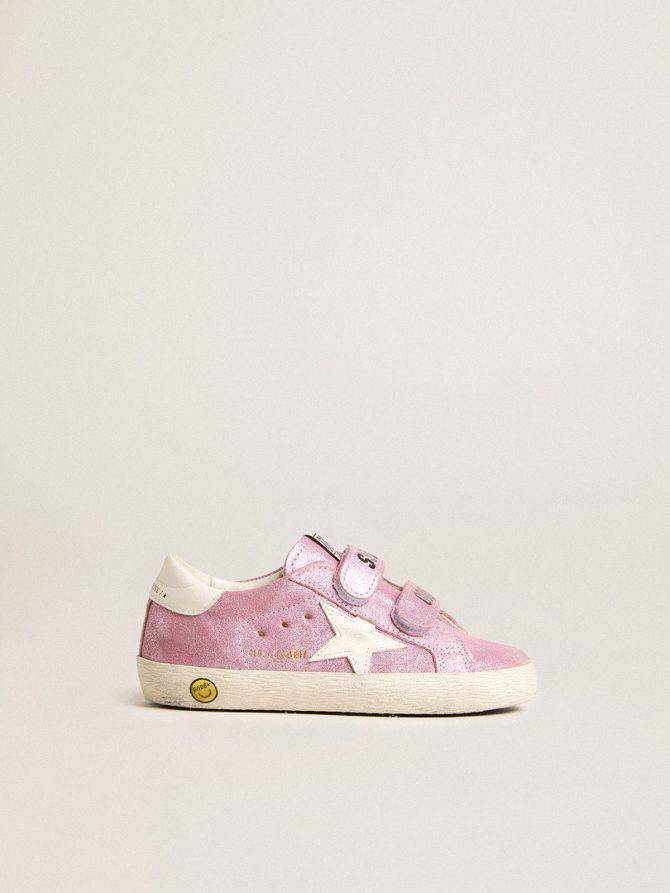 Junior Old School in metallic pink suede with white leather star and heel tab