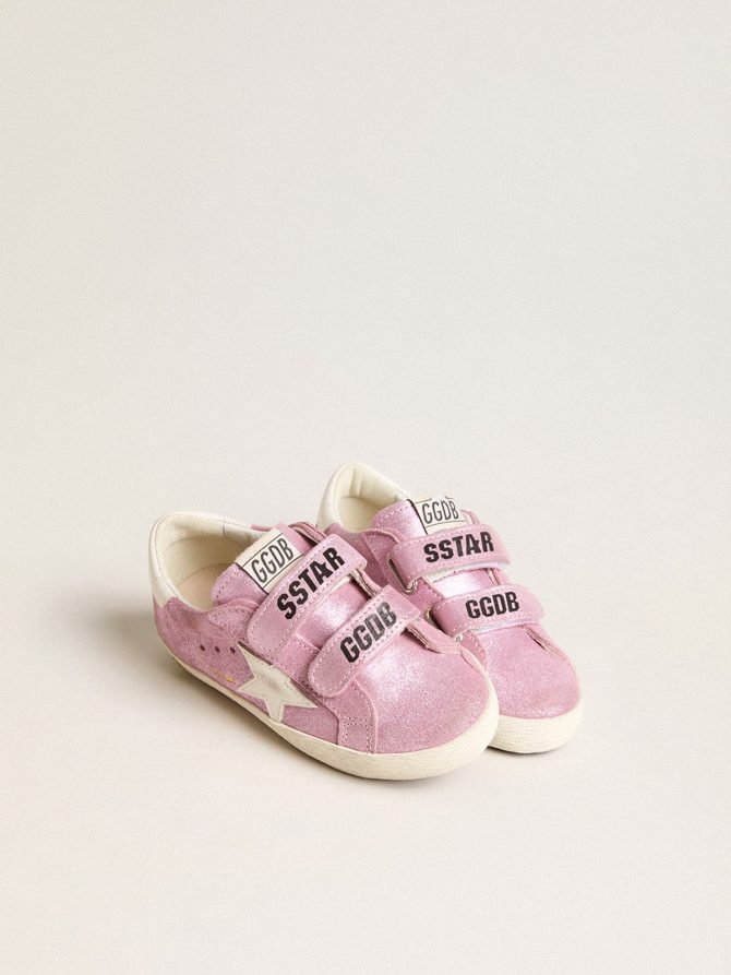 Junior Old School in metallic pink suede with white leather star and heel tab - Image 2