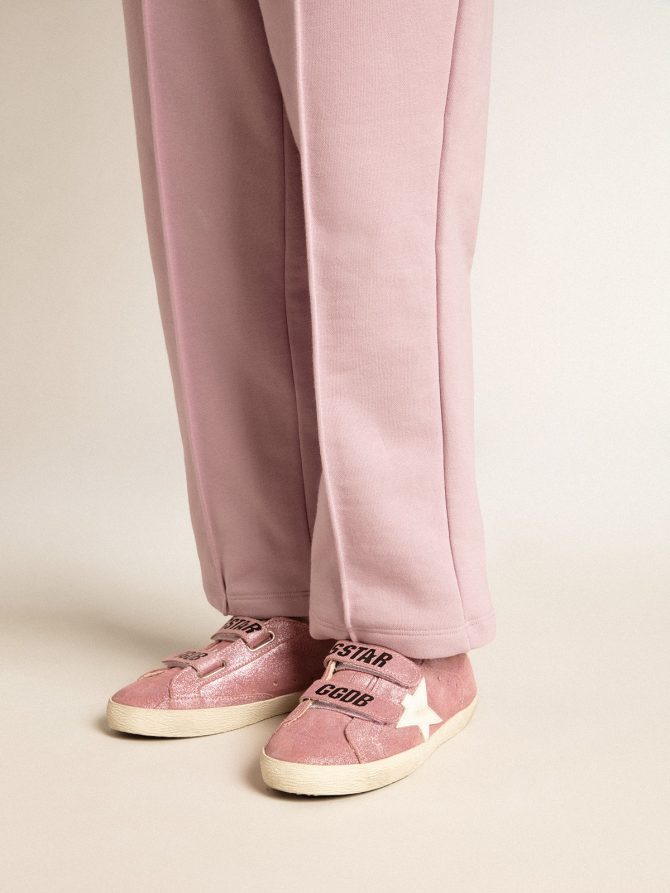 Junior Old School in metallic pink suede with white leather star and heel tab - Image 3