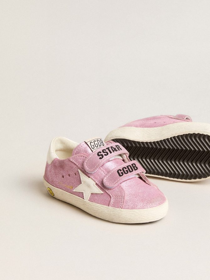 Junior Old School in metallic pink suede with white leather star and heel tab - Image 4