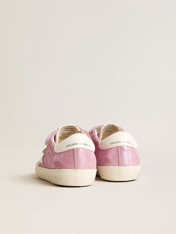 Junior Old School in metallic pink suede with white leather star and heel tab - Image 5