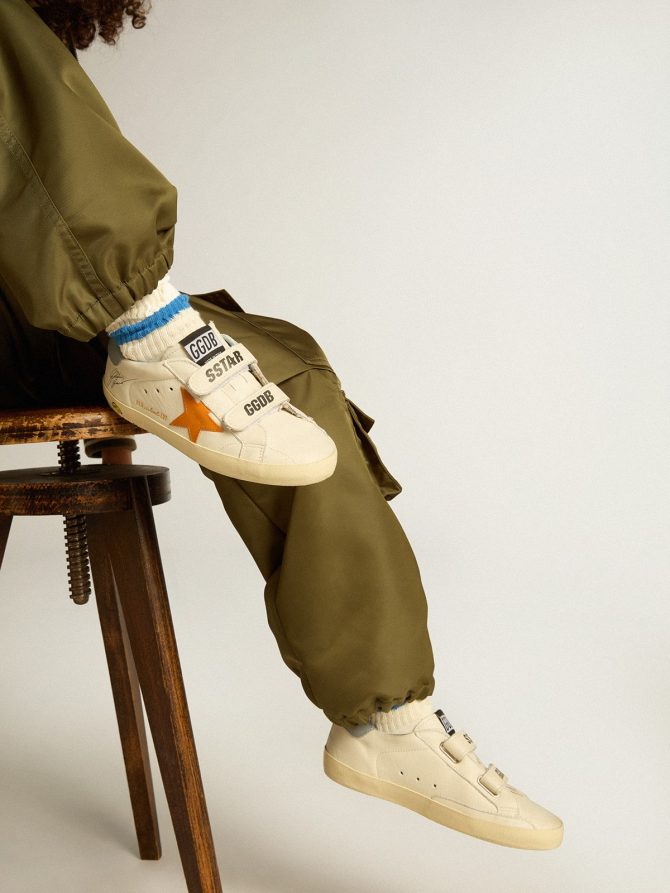 Junior Old School in leather with orange star and baby blue heel tab - Image 3
