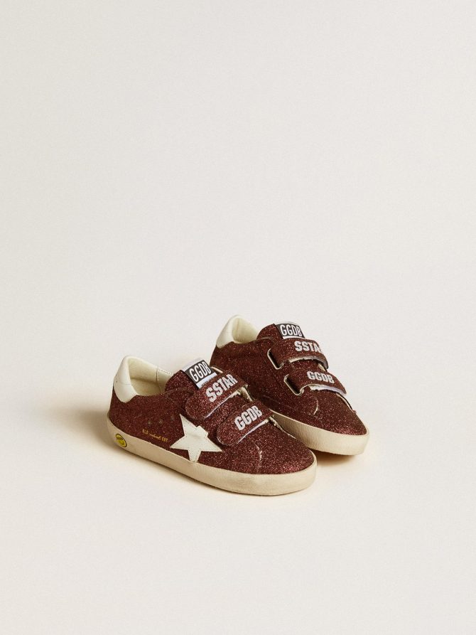 Old School Junior in burgundy glitter with leather star and heel tab - Image 2
