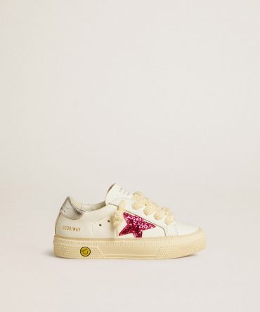 May Junior with fuchsia glitter star and metallic leather heel tab