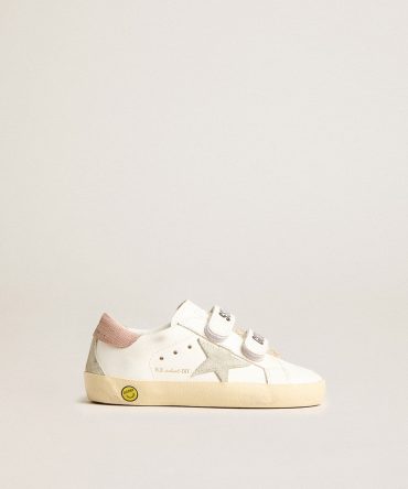 Junior Old School in leather with gray suede star and old rose heel tab