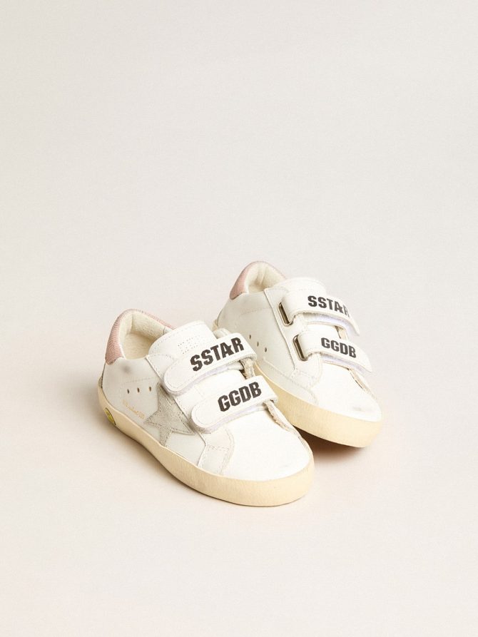 Junior Old School in leather with gray suede star and old rose heel tab - Image 2