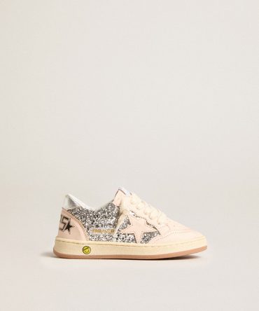 Junior Ball Star in glitter with silver metallic leather heel tab