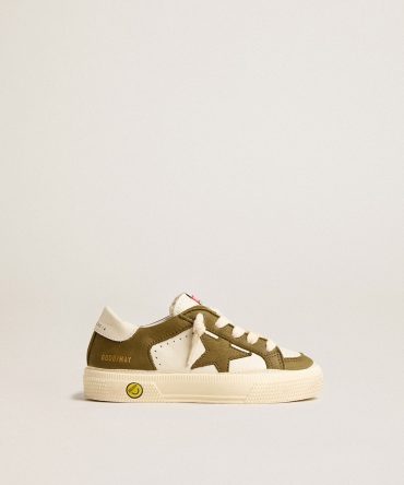 May Junior in white and military green leather