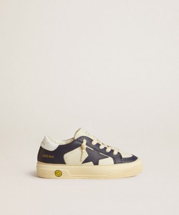 May Junior in white and blue leather with leather star and heel tab