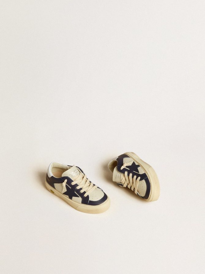 May Junior in white and blue leather with leather star and heel tab - Image 2