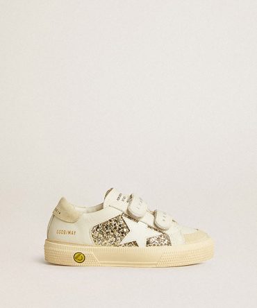 May School Junior in glitter with leather star and suede heel tab