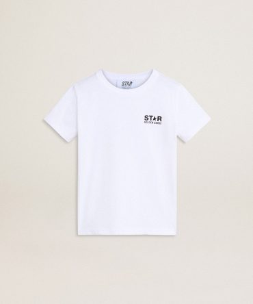 White T-shirt with contrasting black logo and star