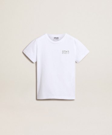 White T-shirt with contrasting silver logo on the front
