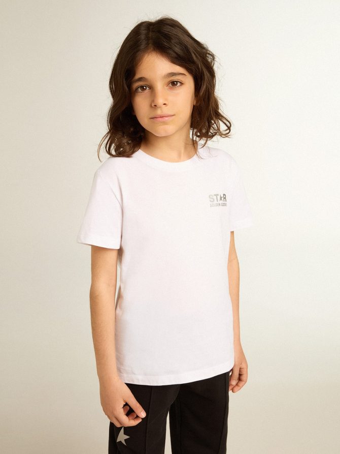 White T-shirt with contrasting silver logo on the front - Image 2