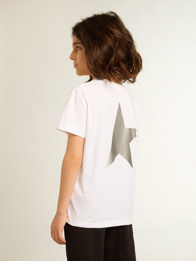 White T-shirt with contrasting silver logo on the front - Image 4