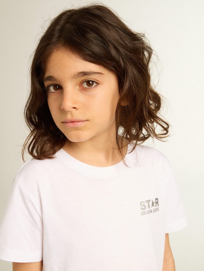 White T-shirt with contrasting silver logo on the front - Image 5