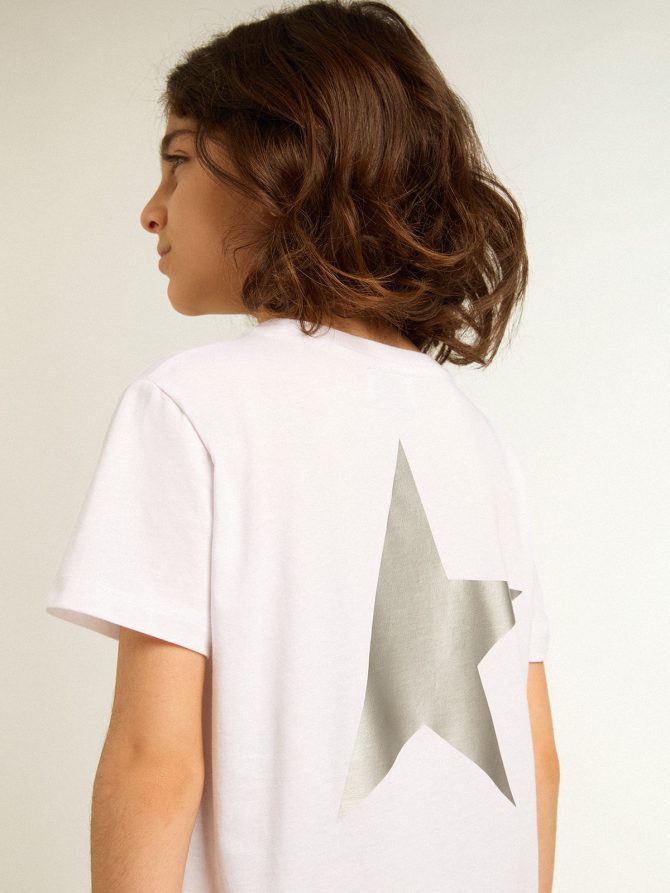 White T-shirt with contrasting silver logo on the front - Image 6