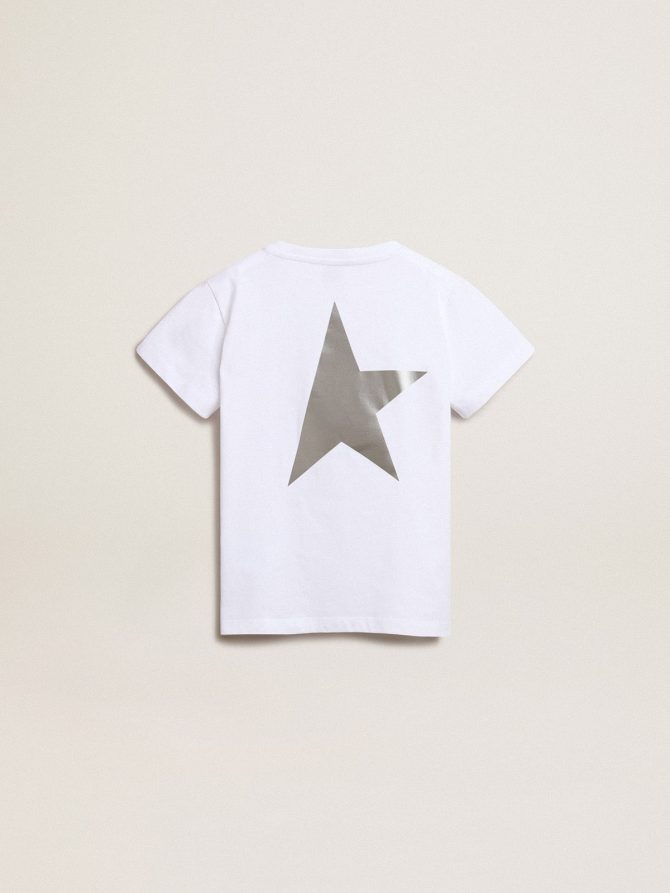 White T-shirt with contrasting silver logo on the front - Image 7