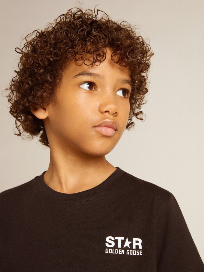 Black T-shirt with contrasting white logo on the front and maxi star on the back - Image 6