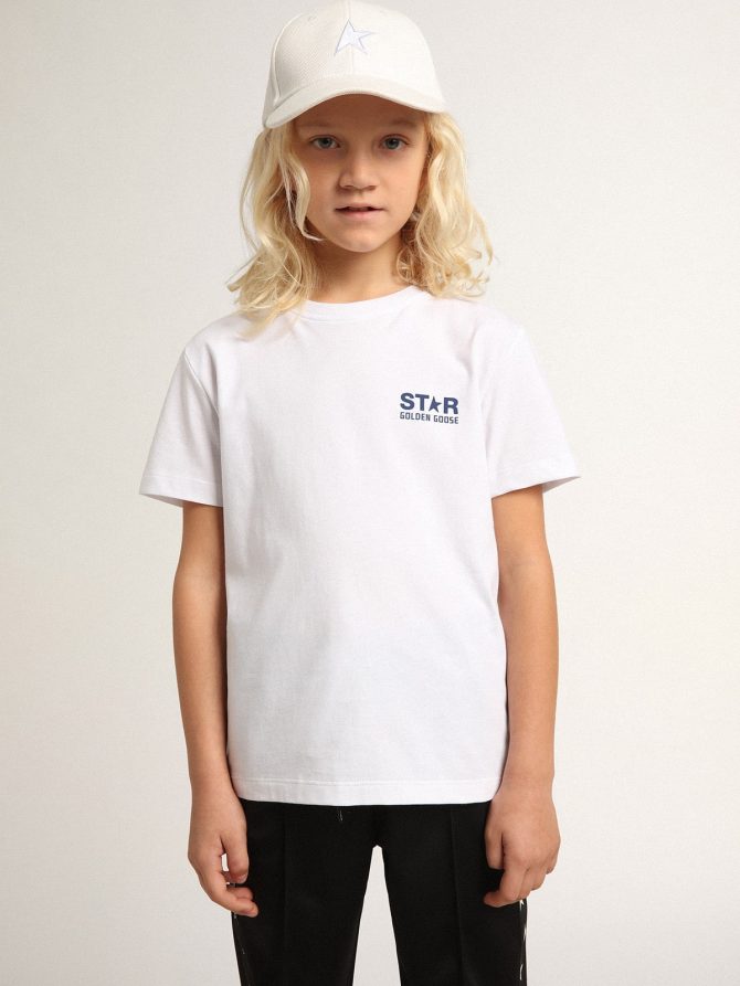 Boys’ white T-shirt with contrasting dark blue logo and star - Image 3