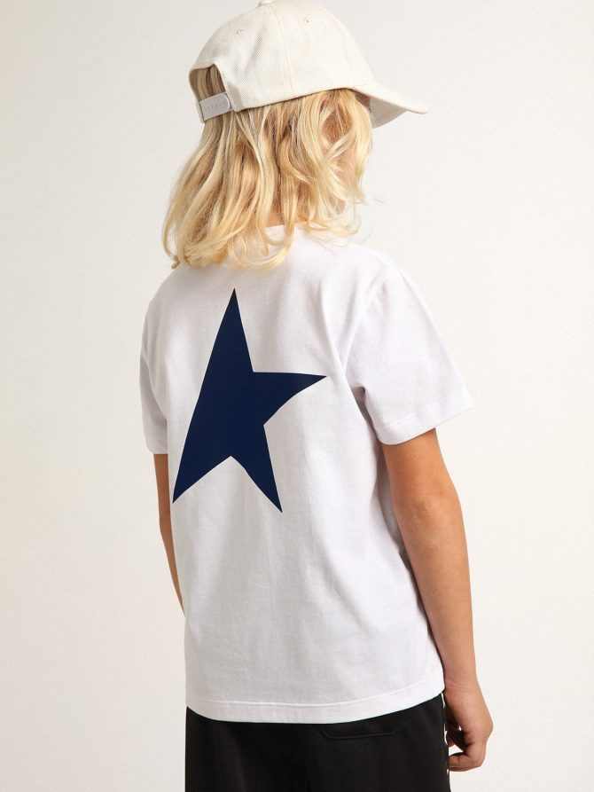 Boys’ white T-shirt with contrasting dark blue logo and star - Image 5