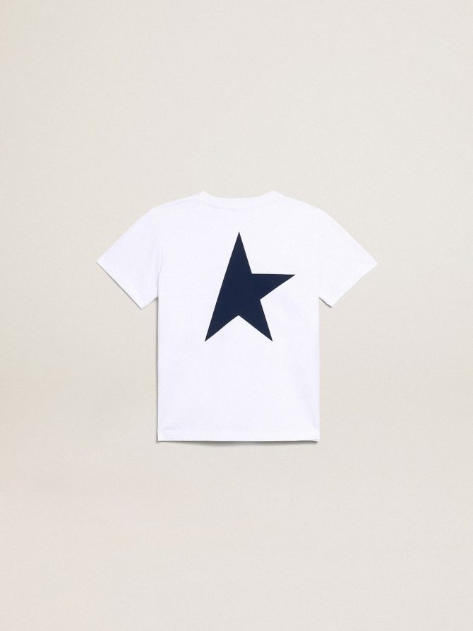 Boys’ white T-shirt with contrasting dark blue logo and star - Image 6