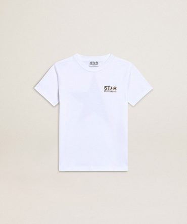 Boys’ white T-shirt with contrasting dark green logo and star