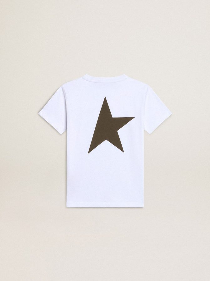 Boys’ white T-shirt with contrasting dark green logo and star - Image 2