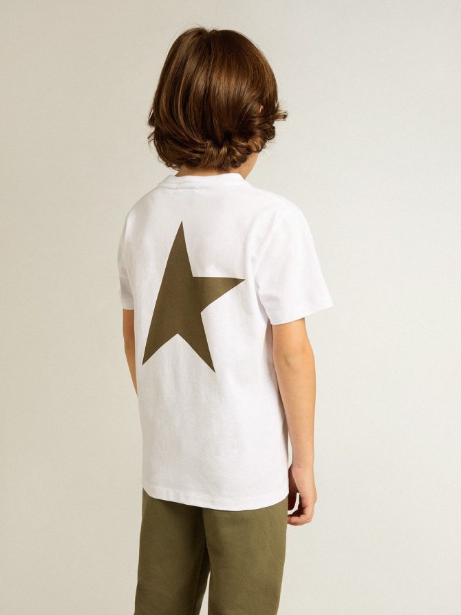 Boys’ white T-shirt with contrasting dark green logo and star - Image 5