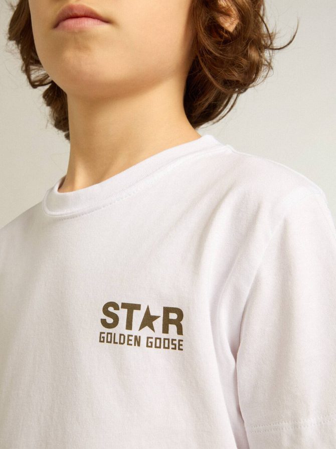 Boys’ white T-shirt with contrasting dark green logo and star - Image 6