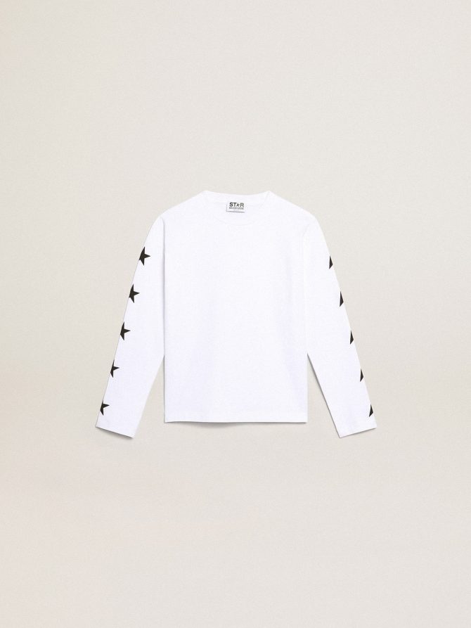 White long-sleeved T-shirt with contrasting black stars