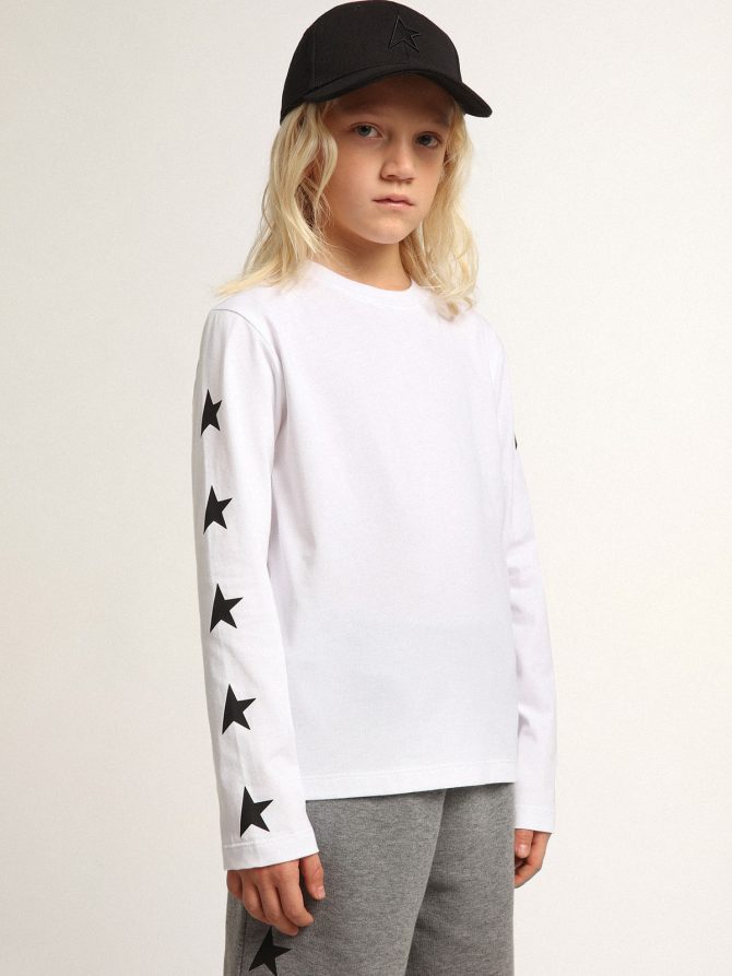 White long-sleeved T-shirt with contrasting black stars - Image 2