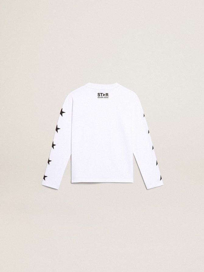 White long-sleeved T-shirt with contrasting black stars - Image 4