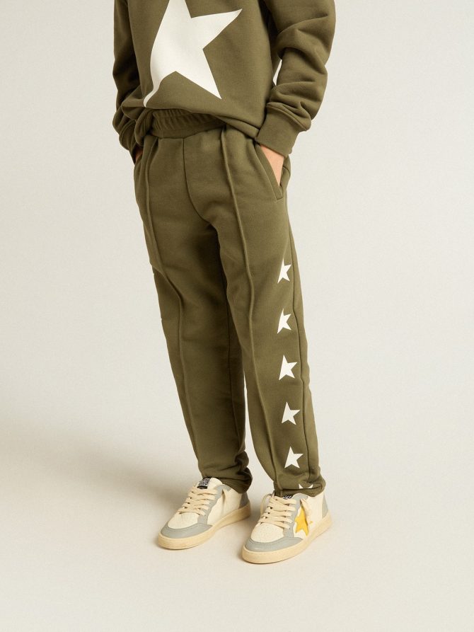 Boys’ military-green joggers with white stars - Image 3