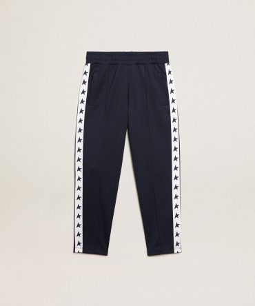 Dark blue joggers with white strip and contrasting stars