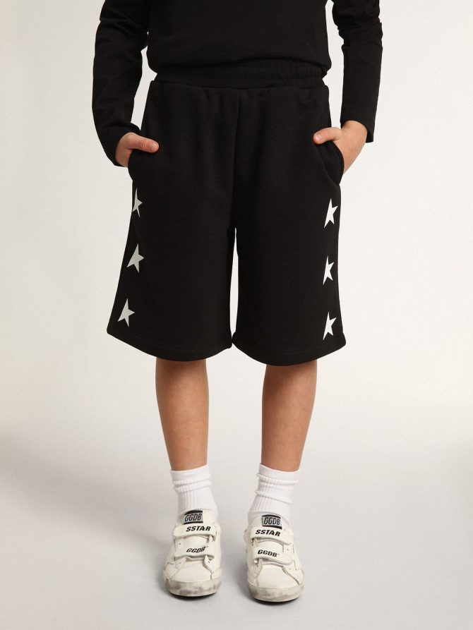 Boys’ black Bermuda shorts with white stars - Image 2