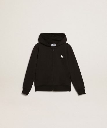 Black hooded sweatshirt with contrasting white star and logo