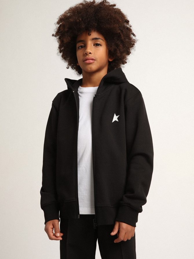 Black hooded sweatshirt with contrasting white star and logo - Image 2
