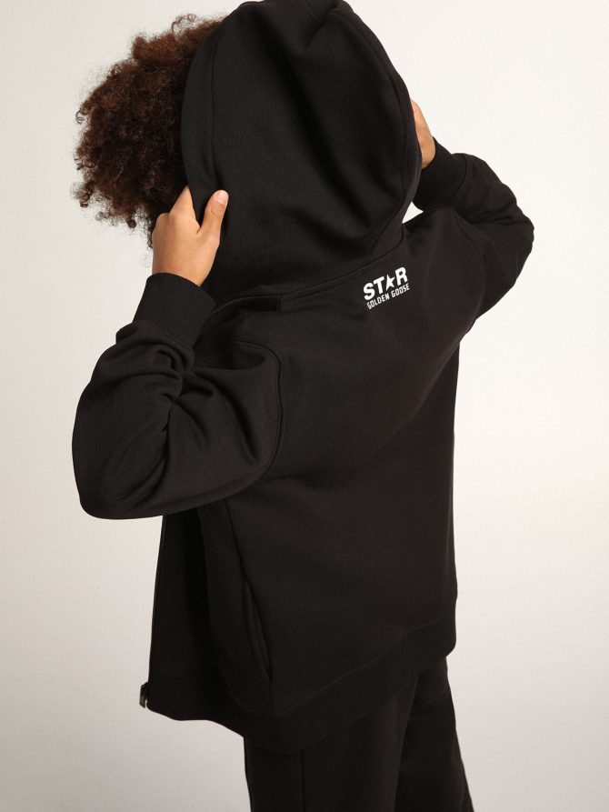 Black hooded sweatshirt with contrasting white star and logo - Image 4
