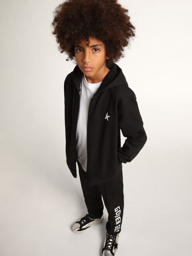 Black hooded sweatshirt with contrasting white star and logo - Image 5