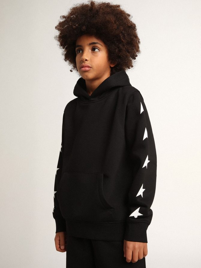 Boys’ hooded sweatshirt in black with contrasting white stars - Image 2