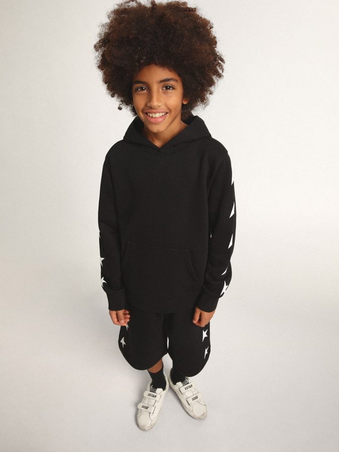 Boys’ hooded sweatshirt in black with contrasting white stars - Image 3