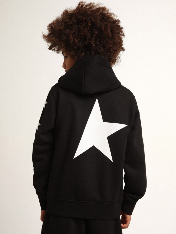 Boys’ hooded sweatshirt in black with contrasting white stars - Image 4